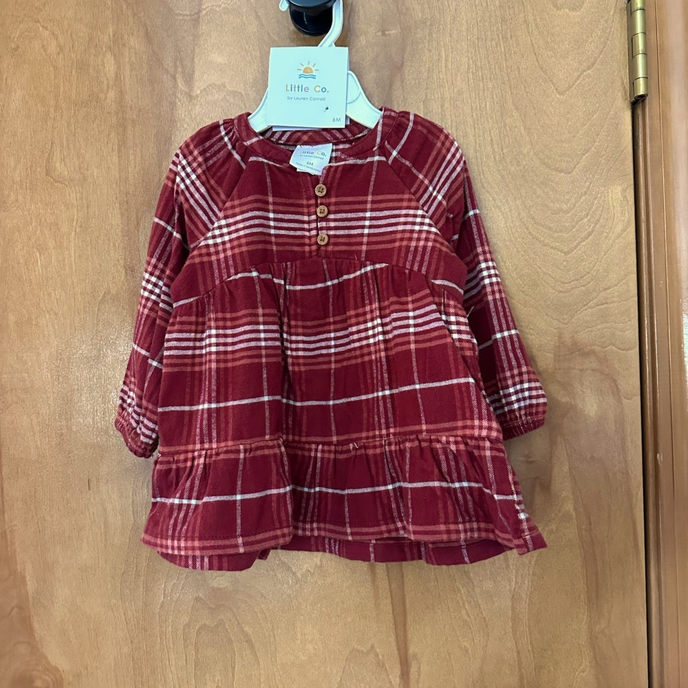6 month baby girl flannel organic cotton plaid fall dress